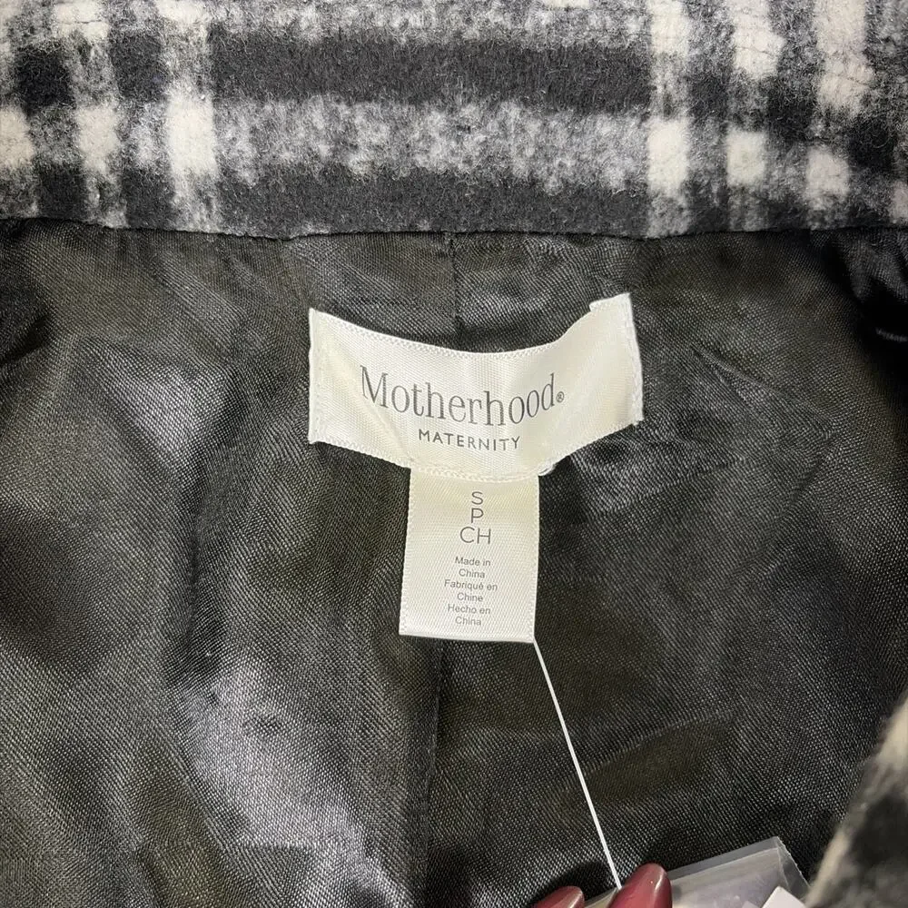NWT Motherhood Maternity Women's Pea Coat Black & White Plaid Size Small Chrty - Picture 14 of 16